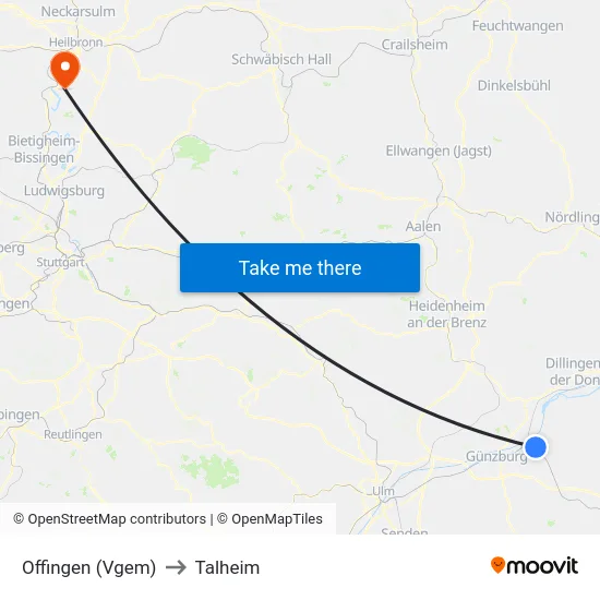 Offingen (Vgem) to Talheim map