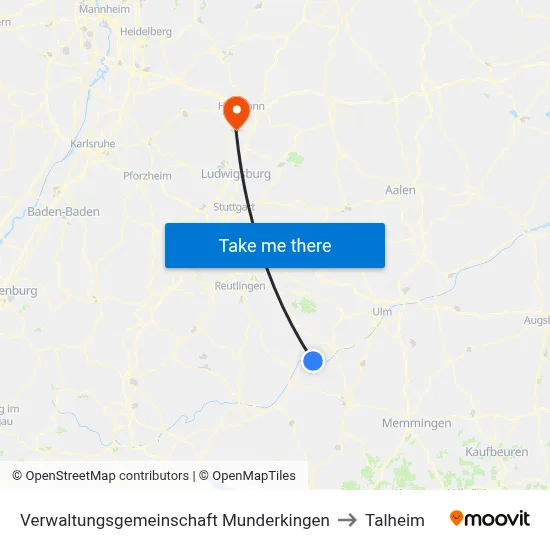 Verwaltungsgemeinschaft Munderkingen to Talheim map