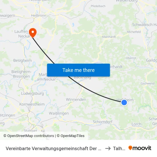 Vereinbarte Verwaltungsgemeinschaft Der Stadt Welzheim to Talheim map