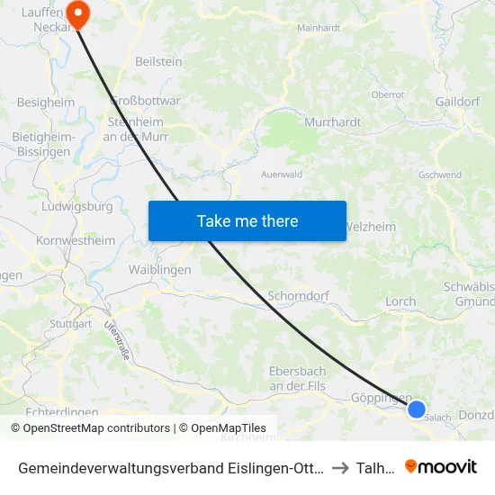 Gemeindeverwaltungsverband Eislingen-Ottenbach-Salach to Talheim map