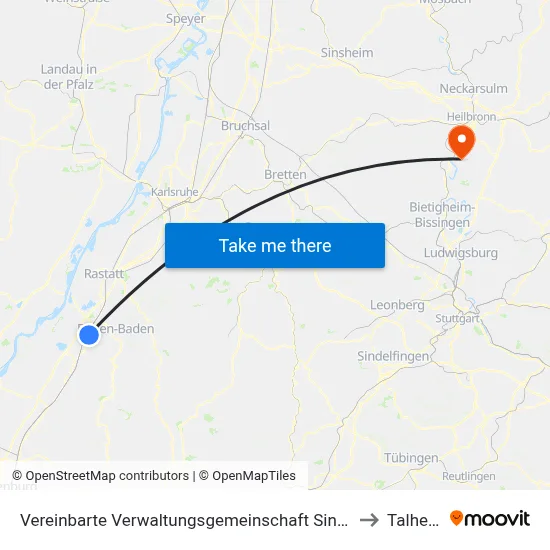 Vereinbarte Verwaltungsgemeinschaft Sinzheim to Talheim map