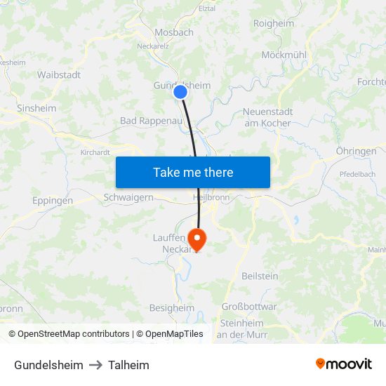 Gundelsheim to Talheim map