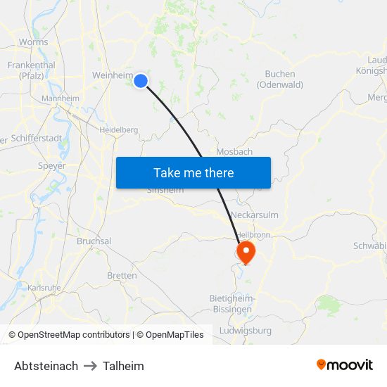 Abtsteinach to Talheim map