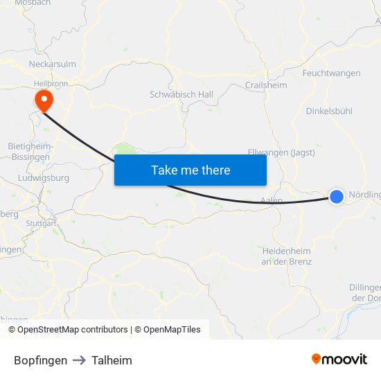 Bopfingen to Talheim map