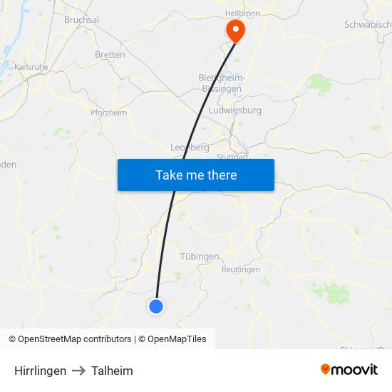 Hirrlingen to Talheim map