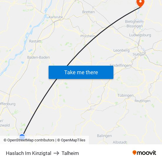 Haslach Im Kinzigtal to Talheim map