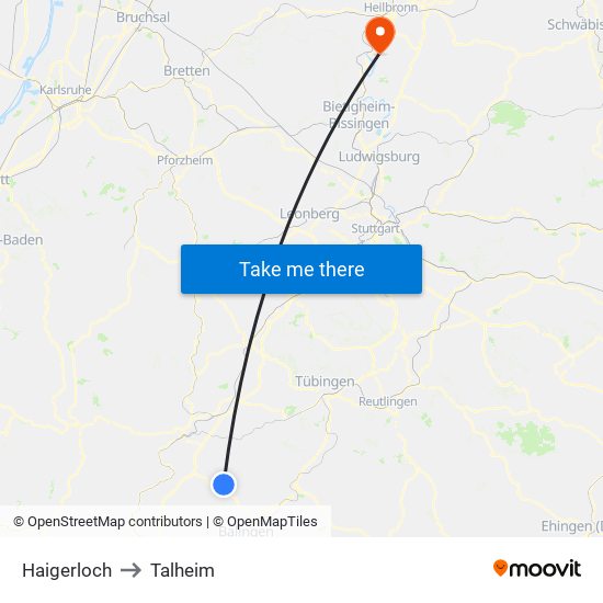 Haigerloch to Talheim map