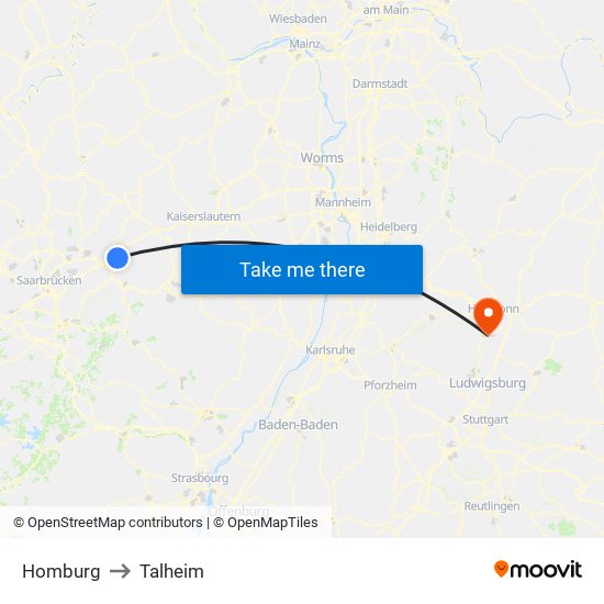 Homburg to Talheim map