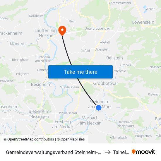 Gemeindeverwaltungsverband Steinheim-Murr to Talheim map