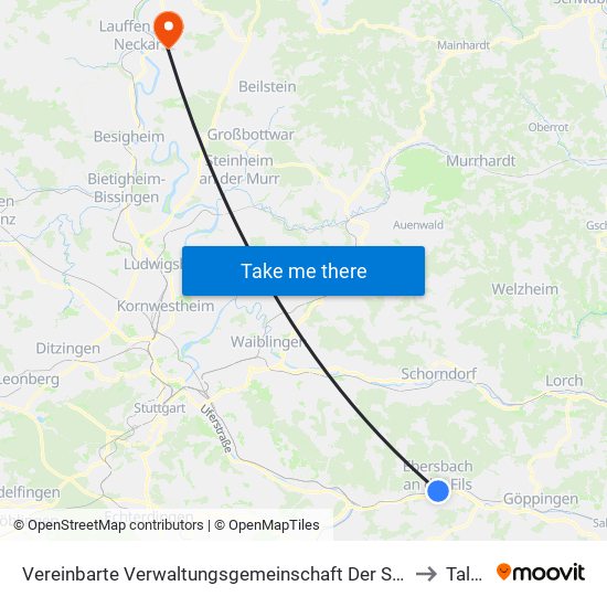 Vereinbarte Verwaltungsgemeinschaft Der Stadt Ebersbach An Der Fils to Talheim map