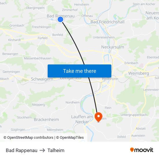 Bad Rappenau to Talheim map