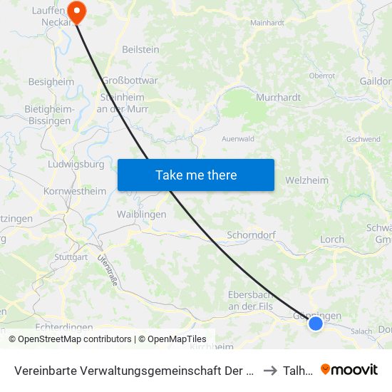 Vereinbarte Verwaltungsgemeinschaft Der Stadt Göppingen to Talheim map