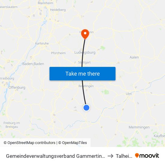 Gemeindeverwaltungsverband Gammertingen to Talheim map