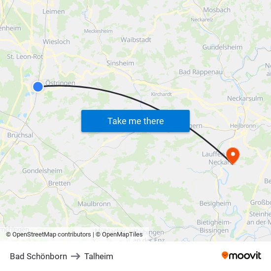 Bad Schönborn to Talheim map