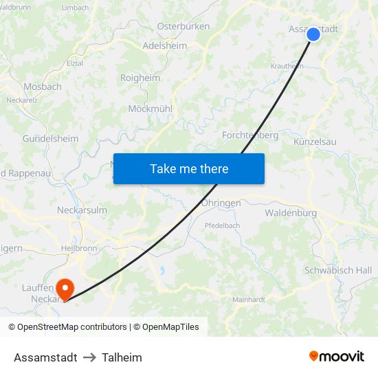 Assamstadt to Talheim map