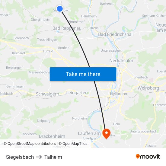 Siegelsbach to Talheim map