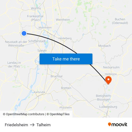 Friedelsheim to Talheim map