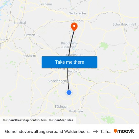 Gemeindeverwaltungsverband Waldenbuch/Steinenbronn to Talheim map