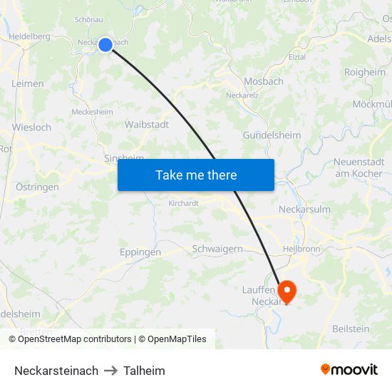 Neckarsteinach to Talheim map