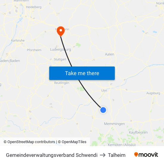 Gemeindeverwaltungsverband Schwendi to Talheim map