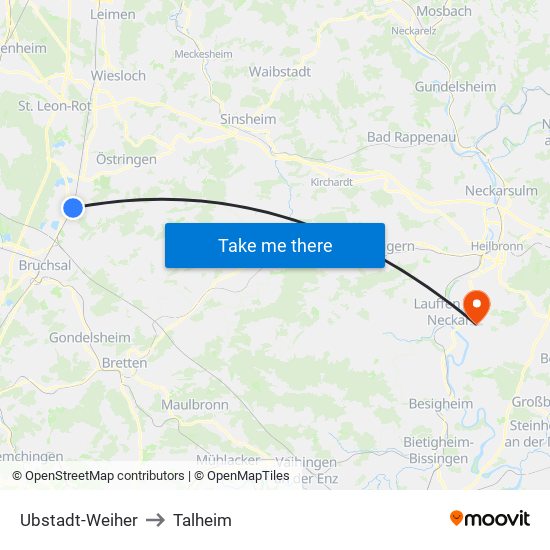 Ubstadt-Weiher to Talheim map