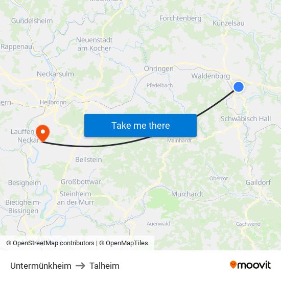 Untermünkheim to Talheim map