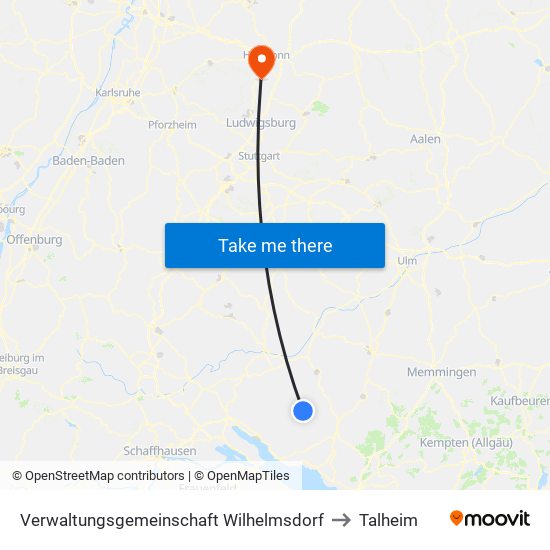 Verwaltungsgemeinschaft Wilhelmsdorf to Talheim map