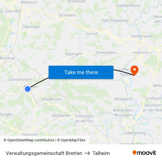 Verwaltungsgemeinschaft Bretten to Talheim map