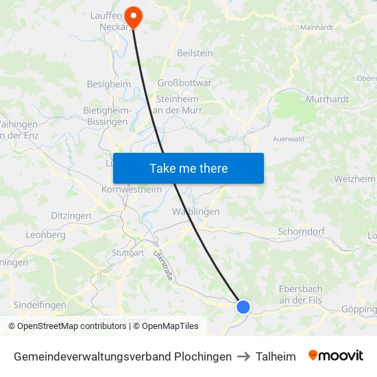 Gemeindeverwaltungsverband Plochingen to Talheim map