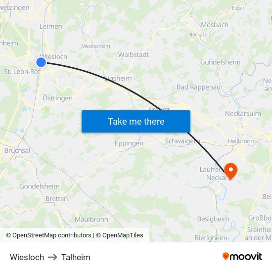 Wiesloch to Talheim map