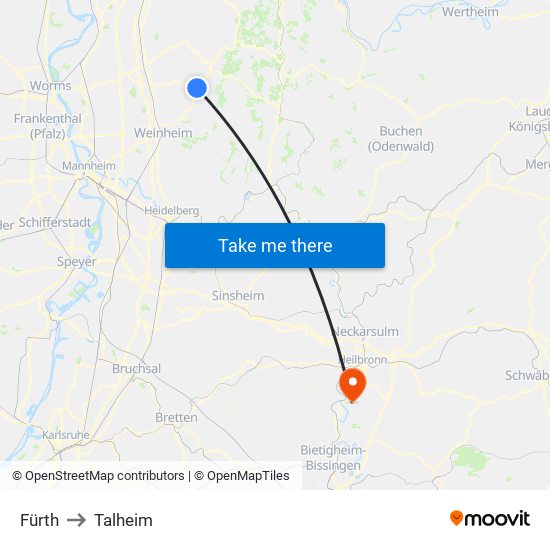 Fürth to Talheim map