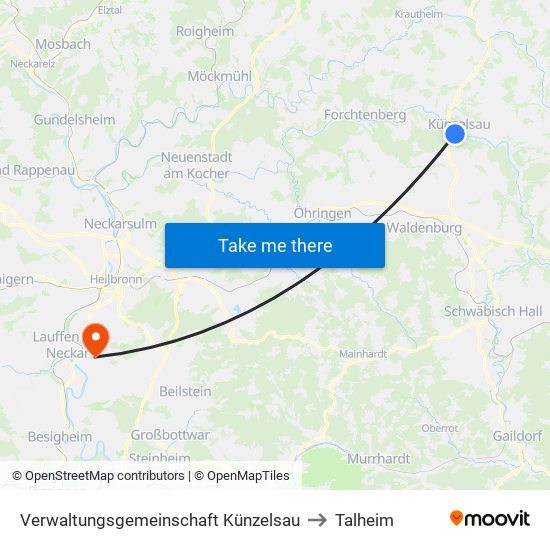 Verwaltungsgemeinschaft Künzelsau to Talheim map