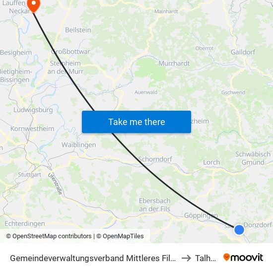 Gemeindeverwaltungsverband Mittleres Fils-Lautertal to Talheim map