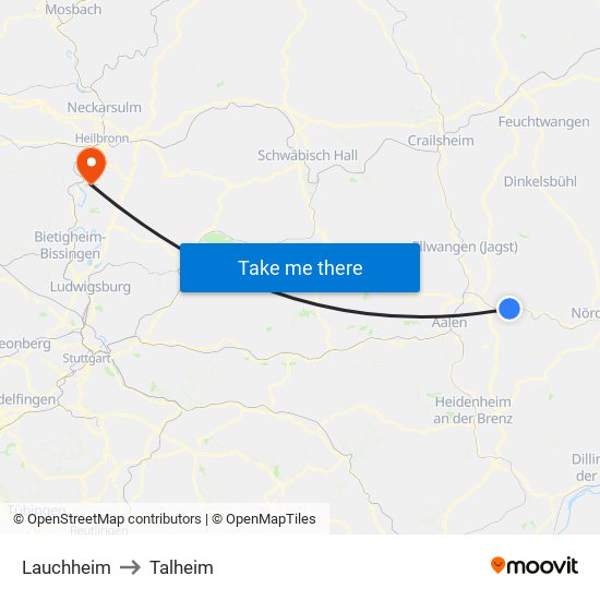 Lauchheim to Talheim map