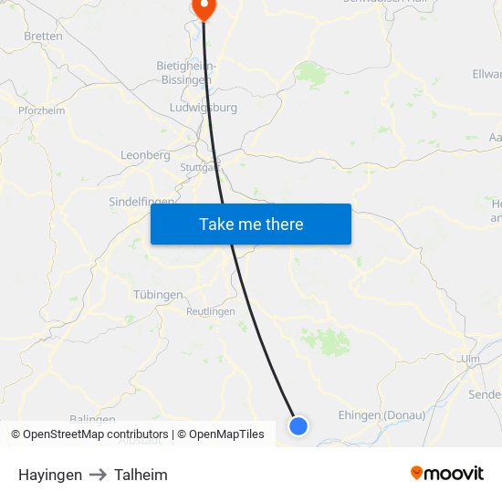 Hayingen to Talheim map