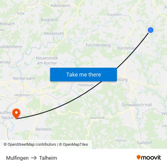 Mulfingen to Talheim map