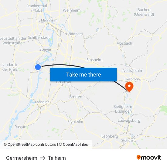 Germersheim to Talheim map