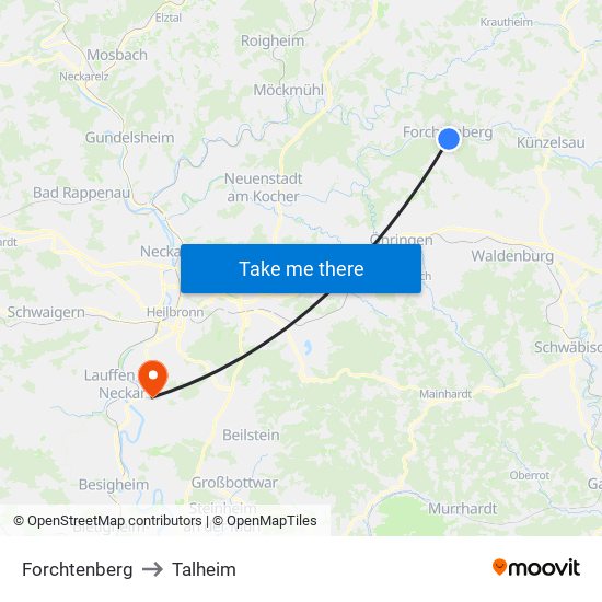 Forchtenberg to Talheim map