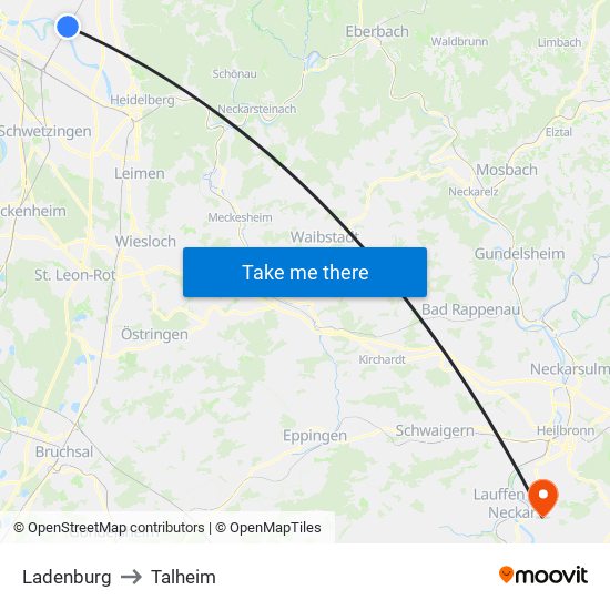 Ladenburg to Talheim map