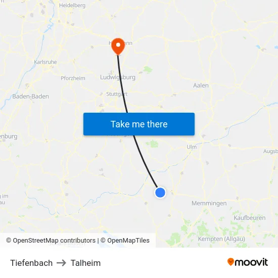 Tiefenbach to Talheim map