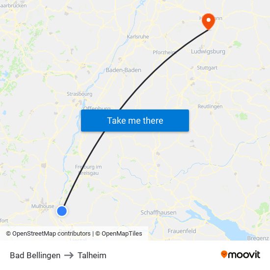 Bad Bellingen to Talheim map