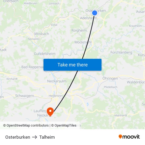 Osterburken to Talheim map