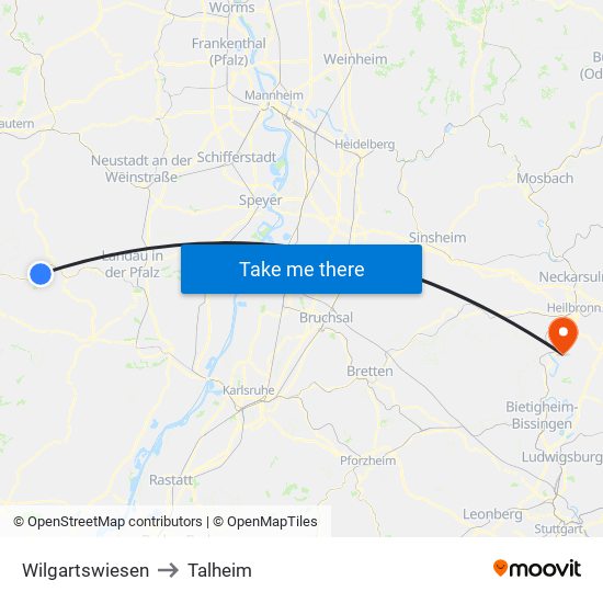 Wilgartswiesen to Talheim map