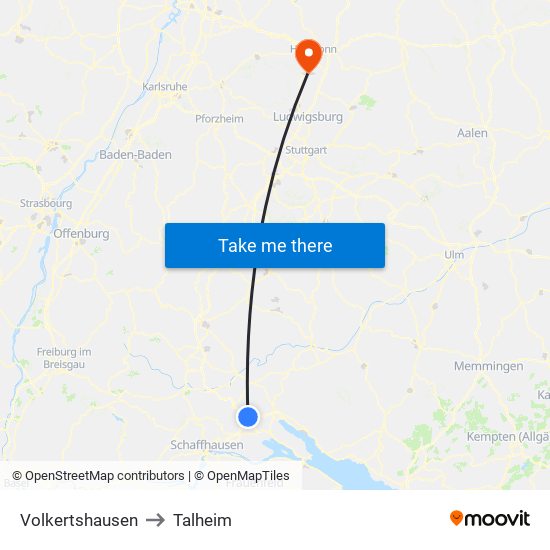 Volkertshausen to Talheim map