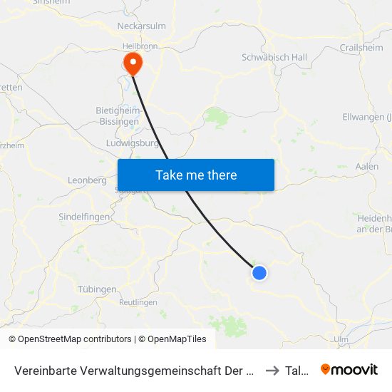 Vereinbarte Verwaltungsgemeinschaft Der Gemeinde Deggingen to Talheim map