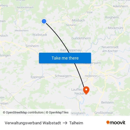 Verwaltungsverband Waibstadt to Talheim map