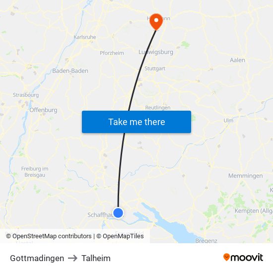 Gottmadingen to Talheim map