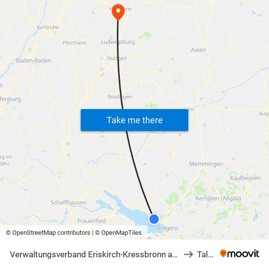 Verwaltungsverband Eriskirch-Kressbronn am Bodensee-Langenargen to Talheim map