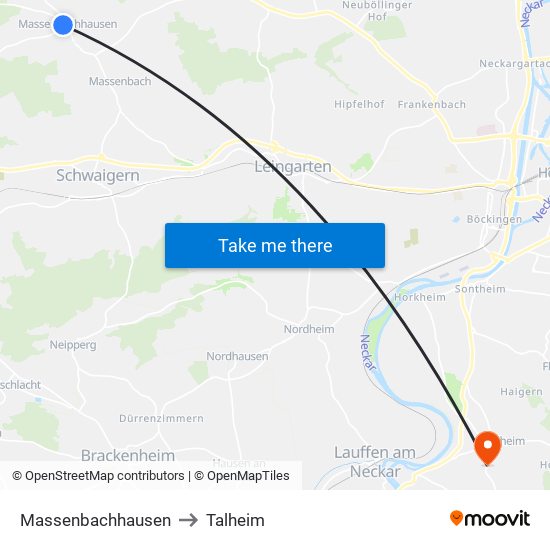 Massenbachhausen to Talheim map