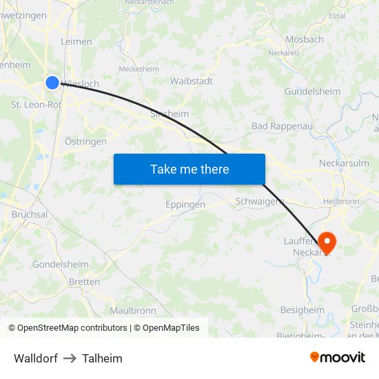 Walldorf to Talheim map